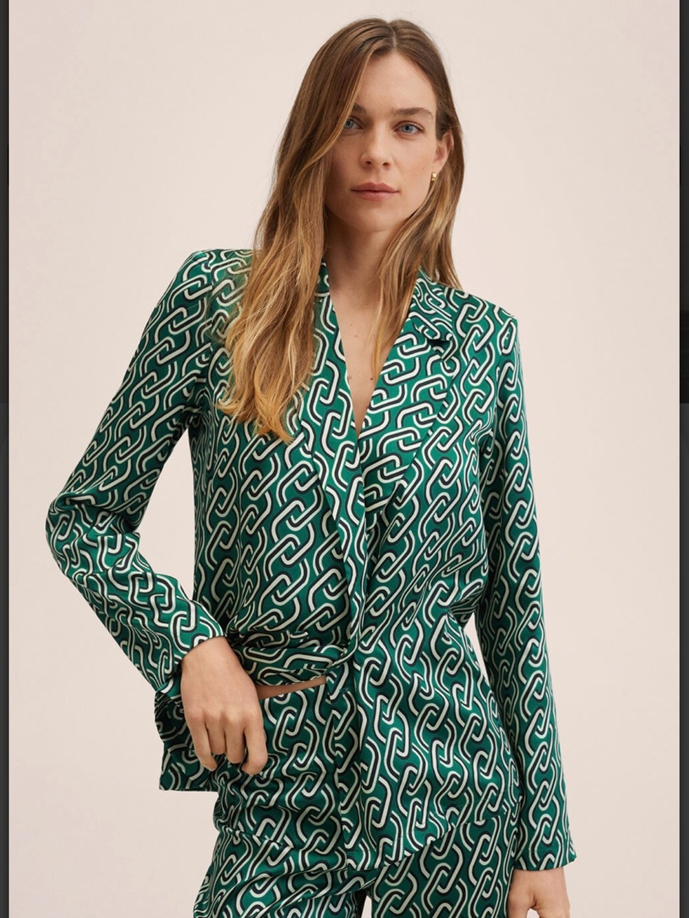 MNG Emerald Green Chain-Pattern Blazer Womens Size 2